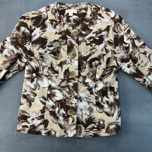 Coldwater Creek Jacket Womens Brown Tan Floral Linen Cotton Blend Buttons‎ sz 10 - Picture 3 of 8
